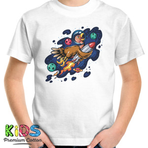 Kaos astronot ayam kalkun dengan roket ke angkasa