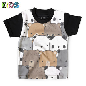 Kaos Anak Full-Print Beruang yang lucu berjajar