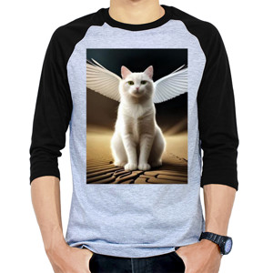 Kaos Raglan Kucing Putih Bersayap Lucu Menggemaskan Estetik