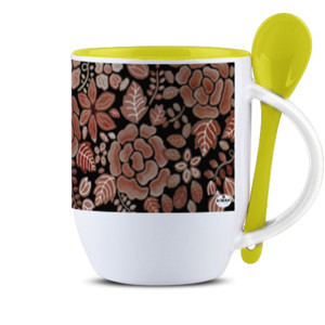 Mug Sendok Kuning Marroni Dasar Hitam 