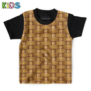 Kaos Anak Full-Print Anyaman Bambu Seni Cetak Kayu Tradisional Modern 1