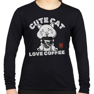 Kaos Hoodie CUTE CAT LOVE COFFEE Keren