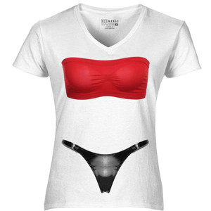 Kaos Black Leather Bikini With Red Strapless Bra