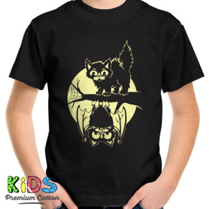 Kaos Cat And Bat Halloween