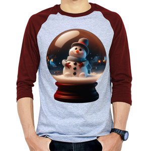 Kaos Raglan cute snowman inside a sphere glass for christmas