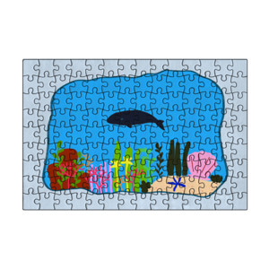 Puzzle Silhouette whale puzzle with blue frame