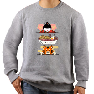 Jaket Sweater Kaos Desain Tema Kawai - Mie Ramen - Kucing Lucu 