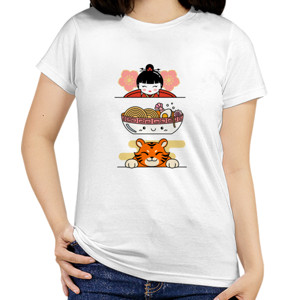 Kaos Kaos Desain Tema Kawai - Mie Ramen - Kucing Lucu 