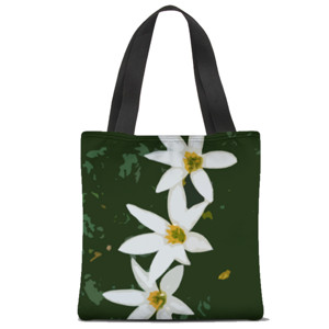 Tas Tote Fullprint tiga bunga putih