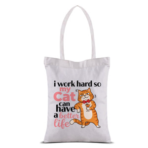 Tas Tote Tote Bag Kanvas Kucing I Work Hard