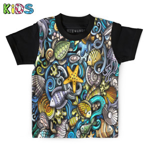 Kaos Anak Full-Print kaos fullprint Cartoon doodles sea pattern