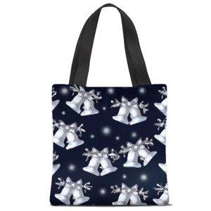 Tas Tote Fullprint Silver bells glitter pattern