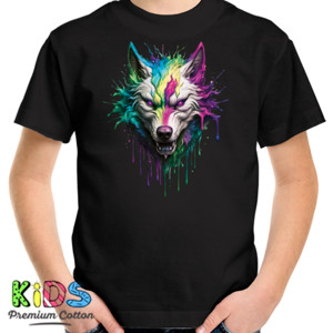 Kaos Anak Wolf Splash Paint Green Pink