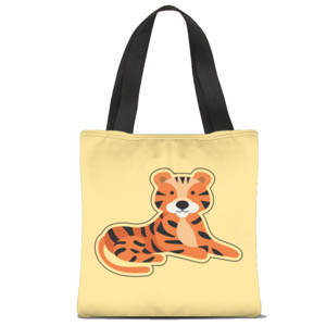 Tas Tote Fullprint Harimau lucu bahagia