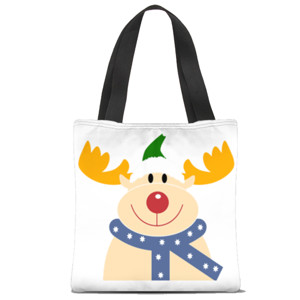 Tas Tote Fullprint rusa kutub dengan topi natal