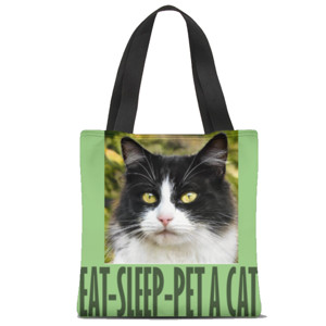 Tas Tote Fullprint Tote Bag EAT-SLEEP-PET A CAT Kucing Hitam