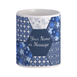 Mug Putih Standar Custom Nama Perca Biru