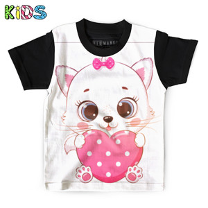 Kaos Anak Full-Print Cute Cat Love T-Shirt - Kaos Anak Kucing Imut Abis