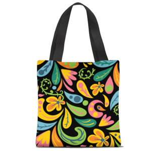 Tas Tote Fullprint Black motif floral