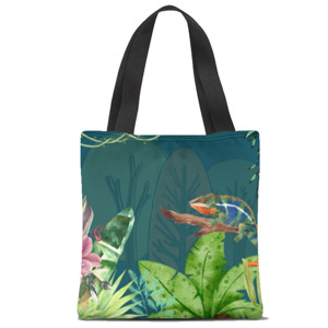 Tas Tote Fullprint Beige and Green Aesthetic Floral Wallpaper