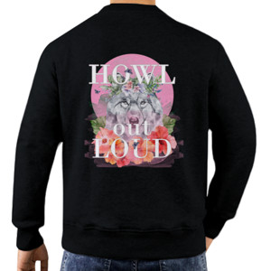 Jaket Sweater Howl Out Loud, Wolf on pink moon (back side)
