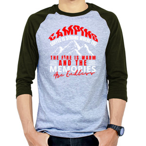 Kaos Raglan Hoodie CAMPING COFFEE STRONG FIRE WARM Keren