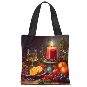 Tas Tote Fullprint Lilin diatas meja natal