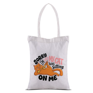 Tas Tote Tote Bag Kanvas Kucing Lucu Sorry I'm Late