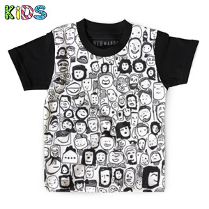 Kaos Anak Full-Print Doodle Wajah Kartun Abstrak 2