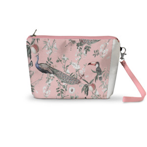 Pouch Trapesium Tropical Birds - Peacocks & Toucans in Pink