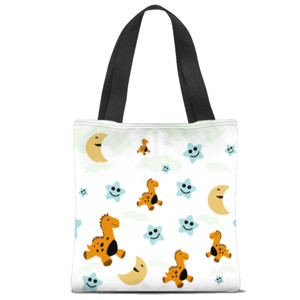 Tas Tote Fullprint pola dinosaurus, bulan, dan bintang