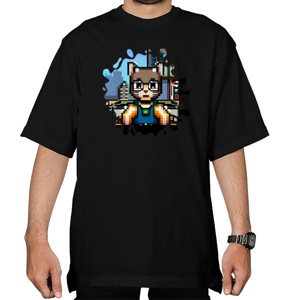 Kaos Oversize Jalan-jalan ke masa lalu dengan teman kucing kita!