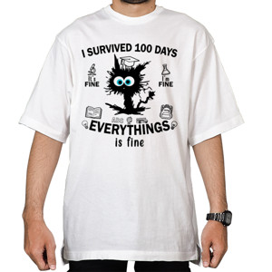 Kaos Oversize 100 Days Of School Cat Survived 100 Days 100th Day