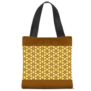 Tas Tote Fullprint Pola Jaring Kuning Coklat