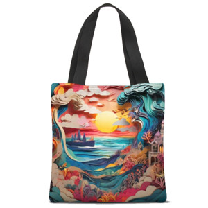 Tas Tote Fullprint Colorful dreamscape with trees and a sunset