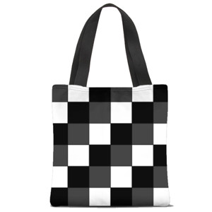 Tas Tote Fullprint BLACK GREY WHITE SQUARES