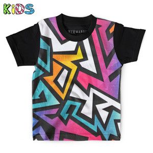 Kaos Anak Full-Print Baju Kaos Anak Rainbow geometric