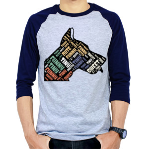 Kaos Raglan dog head shaped word cloud