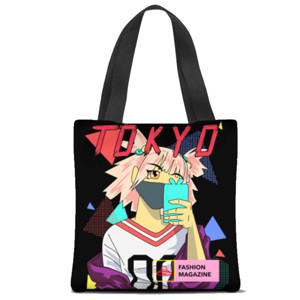 Tas Tote Fullprint Tas Tote Desain Cute Anime Doodle Kawaii Kekinian