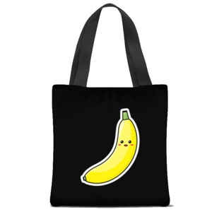 Tas Tote Fullprint Karakter Kartun Buah Pisang Kuning Wajah Tersenyum