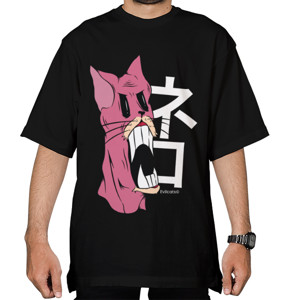 Kaos Oversize #4 pinkcat (black) 