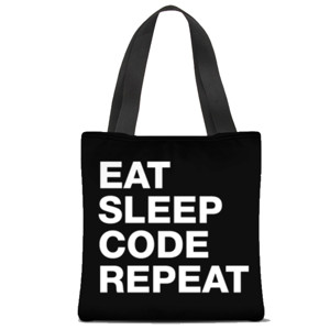 Tas Tote Fullprint Eat Sleep Code Repeat Hitam