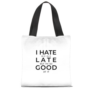 Tas Tote Fullprint Tote Bag HATE BEING LATE - BLACK