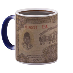 Mug Bunglon Gelas Dengan Motif Uang Kuno Rp 100