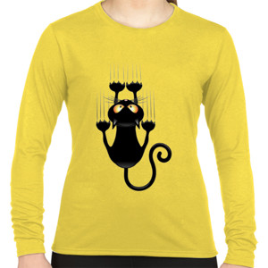 Kaos Fub Black Cat Cartoon Scratching Wall