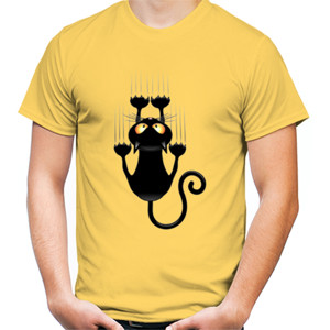 Kaos Fub Black Cat Cartoon Scratching Wall