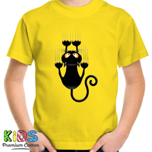 Kaos Fub Black Cat Cartoon Scratching Wall