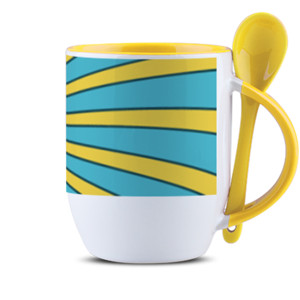 Mug Sendok mug dengan motif lingkaran merah dan biru, kuning 