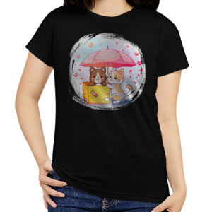 Kaos Two Cute Cat Playing With The Box and Umbrella