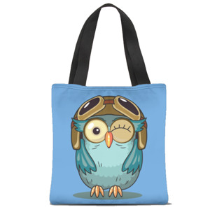 Tas Tote Fullprint Burung hantu ceria